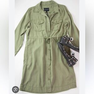 Tencel cotton  
Button down denim dress green military olive